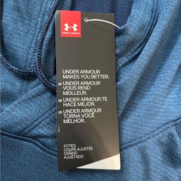 NWT Under Armour Mens Hoodie M Fitted Blue Pullover Long Sleeve Athletic Tee - Picture 2 of 7